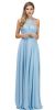 Embroidered Bodice High Neck Long Chiffon Prom Formal Dress in Skyblue